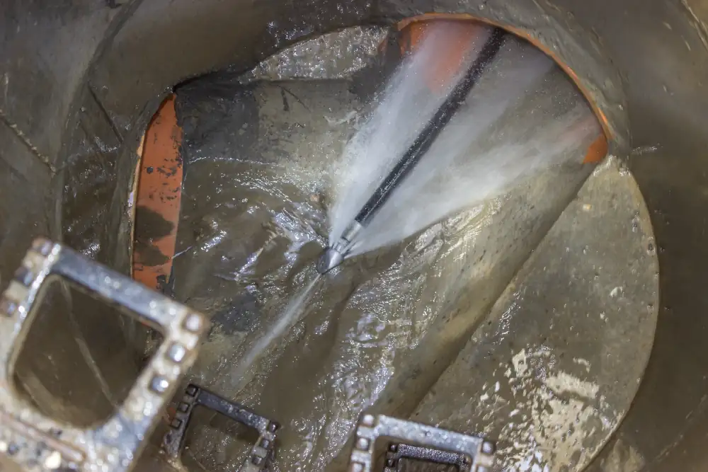 Water jet cleaning plumbing pipe